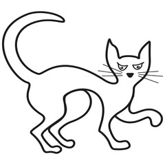 Cat silhouette icon. White vector figure. Black outline shape. White background illustration