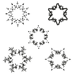 Circular star icon. Black vector pattern. Floral burst shape. White background display