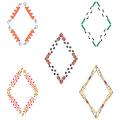 Diamond ornament icon. Vibrant vector frame. Multicolor border set. White background layout