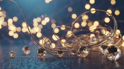Sparkling Crystals and Golden Wire with Bokeh Lights cinematic