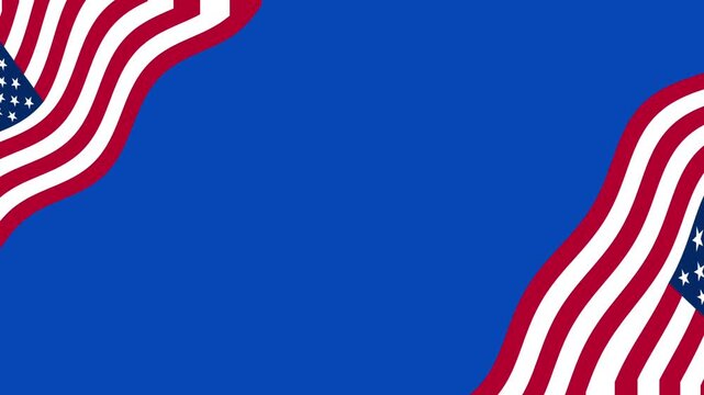Animated USA flag borders on a blue background. Perfect for patriotic holiday, Independence Day, or national celebration footage.