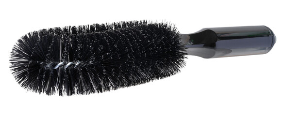 Black brush with a long cylindrical bristle head and a glossy plastic handle
