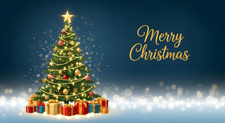 "Merry Christmas and Happy New Year" in glowing yellow. 