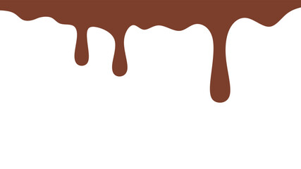 Melted chocolate or syrup drips isolated on a white background. Flowing liquid chocolate border element. A sweet brown syrup or sauce that melts and drips.