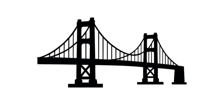 bridge flat black solid vector illustration isolated on white background