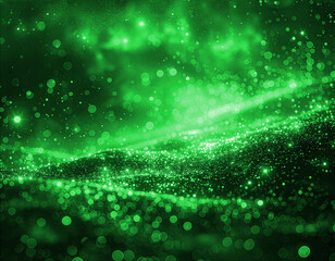 緑色に輝く粒子が広がる抽象的かつ印象的な背景
Abstract and striking background with green glowing particles