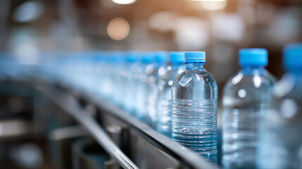 Water bottle line in a bottling facility, industrial efficiency in beverage production, supply chain dynamics in bottle filling, manufacturing innovation in liquid handling, produc