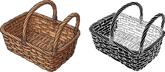 Obraz premium Wicker basket illustration set handmade craft storage container
