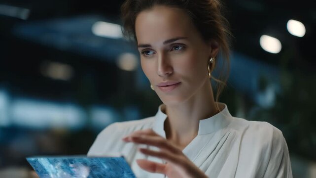 Futuristic workplace where data scientists interact with holographic quantum computing clusters, symbolizing advanced problem-solving, innovative technology, and breakthrough discoveries.