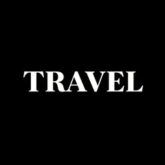 The word TRAVEL is displayed in large, bold, white sans-serif font against a stark black background.