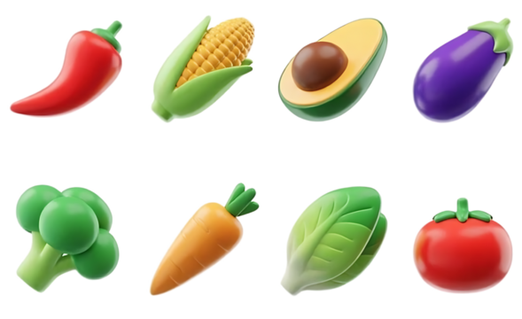 Vegetables and fruits 3d vector cartoon icon set