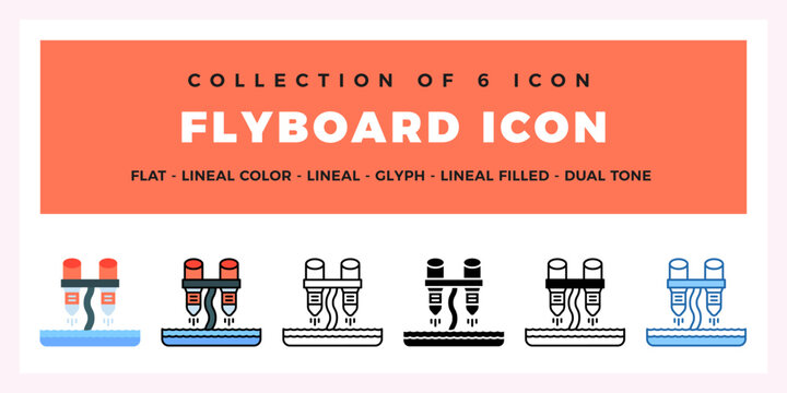 Flyboard Icon Set. Collection of 6 Lineal Style Icons