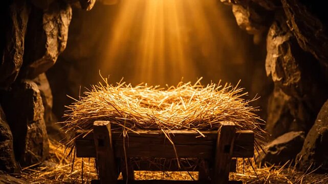 Empty Manger Illuminated: Symbol of Hope, Faith, and Birth