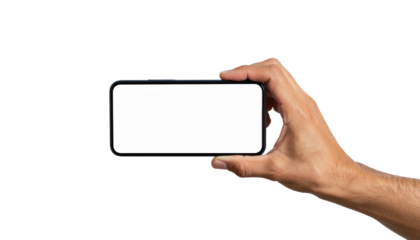 A hand holding a blank smartphone with copy space, perfect for digital advertising and marketing