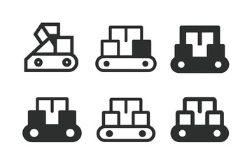 Obraz premium Industrial Logo Designs. Material handling at industrial sites. Set Logo of Material handling at industrial sites: Conveyor belt with boxes. Icon