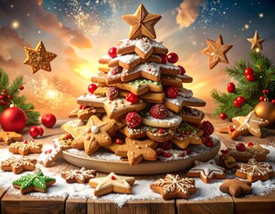 Christmas cookie tree decorated with festive berries