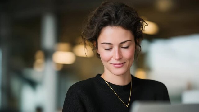 Operations manager inspecting office workflow and efficiency metrics, showing analytical thinking and satisfaction, symbolizing process optimization, productivity improvement, corporate performance