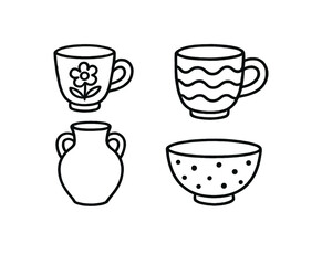handdrawn cute doodle style handmade ceramics vector line illustration