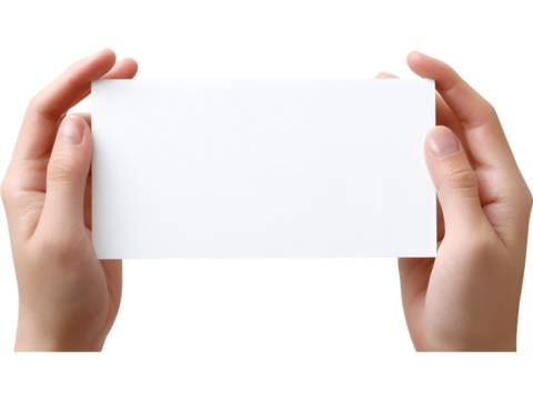 Hand holding white blank business card isolated on transparent background, perfect for branding mockup. - Powered by Adobe