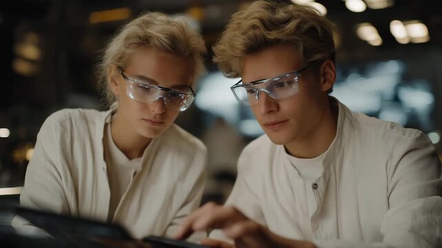 Scientists in futuristic lab observing swarms of nanorobots through holographic displays, symbolizing cutting-edge nanotechnology, precision engineering, and AI-assisted microscopic research. - Powered by Adobe