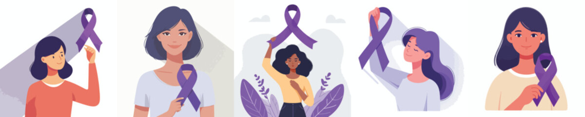 vector of a woman holding a purple ribbon