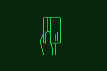 hand holding a credit card illustration in flat style design. Vector illustration.	