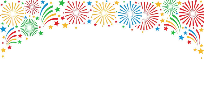 Colorful starbursts and stars create a vibrant border element, perfect for festive celebrations and joyful designs with a delightful party atmosphere