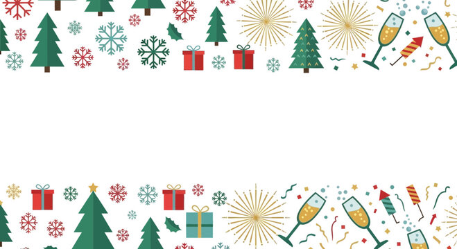 Celebrate the Season with Festive Christmas Trees, Sparkling Champagne, and Cheerful Gifts, Perfect for Holiday Greetings and Joyful New Year Wishes - Powered by Adobe