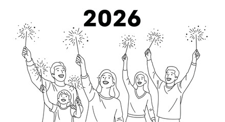 Celebrate the New Year 2026 with Sparklers and Joyful Friends, Perfect for New Year Greetings, Holiday Designs, and Festive Invitations with a Touch of Happiness