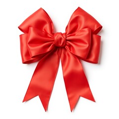 Naklejka premium Bright red satin gift bow with long flowing ribbons 