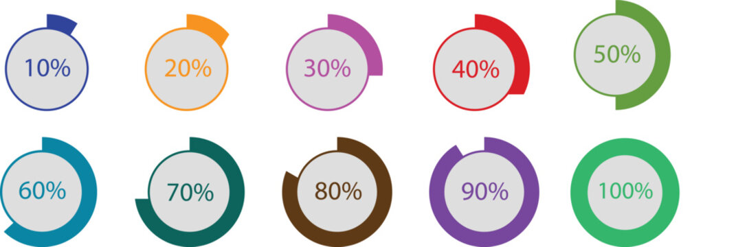 Vector set of circular progress bars. Percentage infographic icons. Orange bootloaders. Step by step pie chart. Stock image. EPS 10.