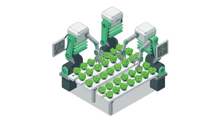 Obraz premium Isometric greenhouse robotics automated farming with precision technology