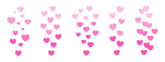 Set of social media icons with streams of pink hearts floating upwards