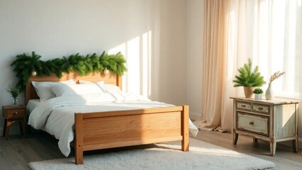 Inviting bedroom with Christmas decor, serene escape