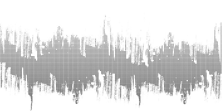 Black halftone pattern for screen blending mode. Halftone pattern audio waveform. Sound wave spectrum. Modern design rhythm of heart. Abstract dotted ornament isolated on white background