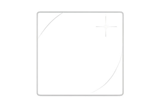 Transparent glass frame with rounded corners and glowing reflection, clear window interface on isolated background