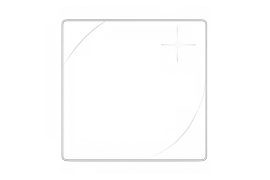 Transparent glass frame with rounded corners and glowing reflection, clear window interface on isolated background