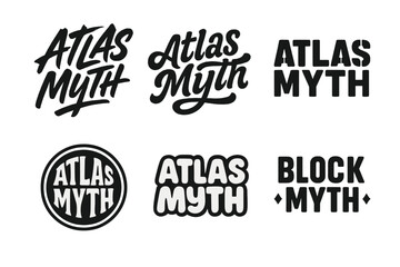 Obraz premium Atlas Myth Lettering Variations. Atlas Myth. Set lettering. harmonious lettering variations of the same emblematic concept, each with different artistic