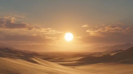 expanse. Twin suns setting over vast desert dunes during golden hour. travel magazines, destination branding, designed for travel destination branding, used by data analysts.