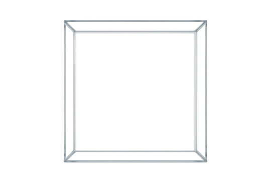 Wireframe cube showing 3d structural outline and geometric shape on transparent alpha background, abstract technology concept