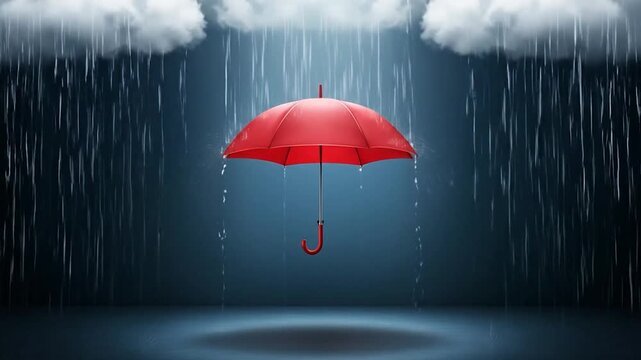 Red Umbrella Under Heavy Rain Cartoon Animation Background