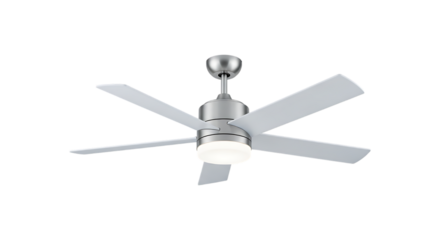 Modern ceiling fan with light isolated on transparent background in studio shot