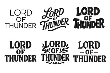 Fototapeta premium Thunder Typography Variations. Lord of Thunder. Set lettering. harmonious lettering variations of the same emblematic concept (Modern minimal