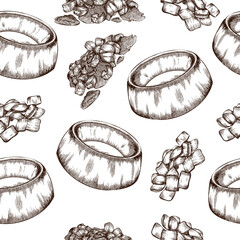 Seamless pattern with bowls and food for dogs and cats. Pattern for prints and backgrounds.