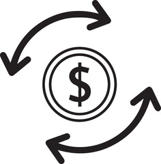 Dollar Transaction Icon, Black on White 