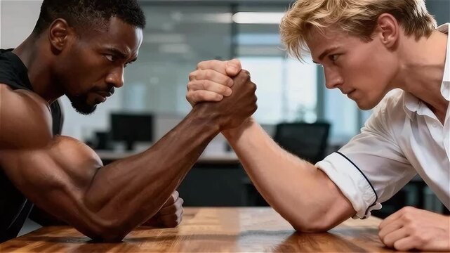 Dos jóvenes en competencia de fuerza
