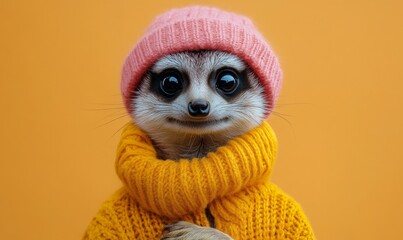 Meerkat dressed in human clothes, creating an abstract art background concept. This whimsical image blends humor with creativity, offering potential for abstract art surrealist design, Generative AI