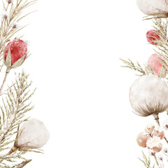 Winter Watercolor Floral Frame with Frosted Botanicals