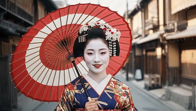 Geisha caminando serena por la calle 
