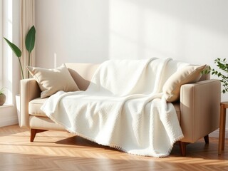 Cozy throw blanket draped elegantly on a modern sofa
